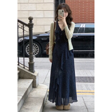 批发茶歇法式蓝色碎花连衣裙子女夏季2025<b class='q'>新款</b>海边度假气质巨好看<b class='q'>长裙</b>