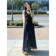 批发茶歇法式蓝色碎花连衣裙子女夏季2025<b class='q'>新款</b>海边度假气质巨好看<b class='q'>长裙</b>