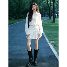 批发法式高级感白色衬衫<b class='q'>连衣裙</b>子女早春2026新款小个子收腰荷叶边短裙