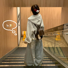 批发2026新款早春韩系穿搭美式复古慵懒风条纹连帽卫衣外套上衣女春秋