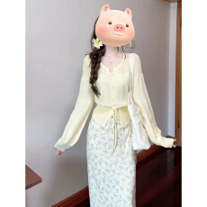 批发法式温柔风黄色碎花连衣裙子女早春季2026新款韩系巨好看套装长裙
