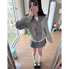 批发韩系穿搭灰色宽松卫衣外套女秋冬季2026新款学院风超好看冬装上衣