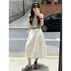批发韩系减龄ootd穿搭一整套2026新款灰色短袖上衣女夏季半身裙子套装
