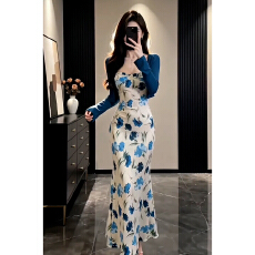 批发韩系纯欲风粉色碎花抹胸鱼尾裙女夏季外搭玫红开衫显瘦<b class='q'>连衣裙</b>套装