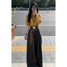 批发法式度假风polo领衬衫连衣裙子女夏季2026新款<b class='q'>长袖</b>衬衣半身裙套装
