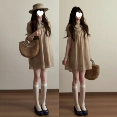 批发法式茶歇娃娃领短袖<b class='q'>连衣裙</b>女夏季2026新款减龄显瘦绝美<b class='q'>泡泡袖</b>短裙