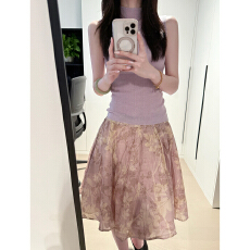 批发2026年日系甜美紫色碎花<b class='q'>连衣裙</b>女夏季<b class='q'>两件套</b>A字裙绝美穿搭套装裙