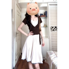 批发法式短袖<b class='q'>开衫</b>挂脖上衣半裙子两件套装女2026夏季新款巨好看一整套