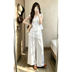 批发巨好看ootd穿搭一整套2026新款白色马甲上衣女<b class='q'>夏</b>季阔腿裤两件套装