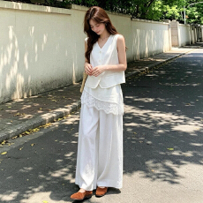批发巨好看ootd穿搭一整套2026新款白色马甲上衣女<b class='q'>夏</b>季阔腿裤两件套装