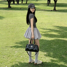 批发韩系一整套ootd穿搭<b class='q'>连衣裙</b>子女夏季2026新款灰色t恤花苞半裙套装
