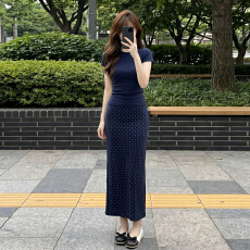 批发巨好看韩系穿搭一整套蓝色<b class='q'>连衣裙</b>子女夏季2026新款<b class='q'>波点</b>包臀裙套装
