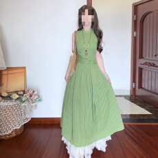 批发法式复古条纹系带<b class='q'>背心</b>连衣裙子夏新款度假风温柔气质漂亮出片<b class='q'>长裙</b>