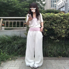 批发美式复古白色罩衫<b class='q'>t</b><b class='q'>恤</b>女夏季修身显瘦打底背心叠穿休闲百搭两件套