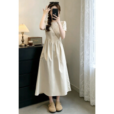 批发法式气质白色短袖连衣裙子女<b class='q'>夏</b>季2026新款高级感收腰显瘦a字长裙