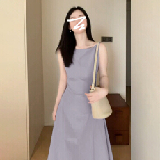 批发收腰小个子紫色无袖连衣裙子女<b class='q'>夏</b>季2026新款独特超好看的气质长裙