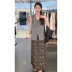 批发巨好看韩系松弛感穿搭一整套<b class='q'>连衣裙</b>子女夏季2026新款印花长裙套装