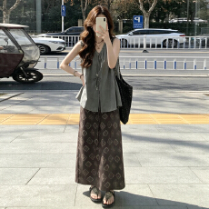 批发巨好看韩系松弛感穿搭一整套<b class='q'>连衣裙</b>子女夏季2026新款印花长裙套装