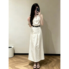批发韩系通勤穿搭白色衬衫套装连衣裙子女夏季2026新款巨好看漂亮<b class='q'>长裙</b>