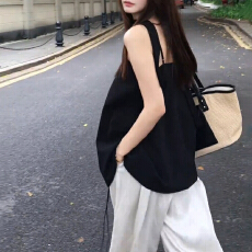 批发法式高级感黑色<b class='q'>宽松</b>抹胸吊带背心女夏外穿慵懒风显瘦无袖小衫上衣