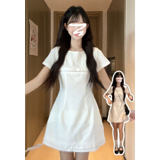 批发法式初恋白色短袖连衣裙子女夏日绝美漂亮出片蕾丝边收腰a字短裙