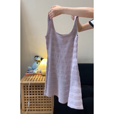 批发纯欲风紫色u领针织吊带<b class='q'>连衣裙</b>女夏季收腰显瘦a字裙气质<b class='q'>露背</b>短裙子