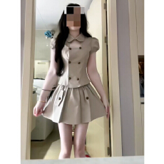 批发韩系学院风娃娃领复古短袖<b class='q'>连衣裙</b>子夏季新款少女感镂空上衣<b class='q'>蓬蓬裙</b>