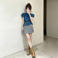 批发2026新款韩系巨好看ootd穿搭蓝色衬衫<b class='q'>连衣裙</b>子女夏高级感短裙套装