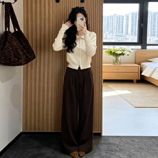 批发巨好看韩系穿搭一整套2026新款针织开衫外套女早秋季长裤两件套装