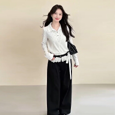 批发2026早秋韩系甜美波点假两件排扣长袖<b class='q'>T</b><b class='q'>恤</b>小衫女修身百搭气质上衣