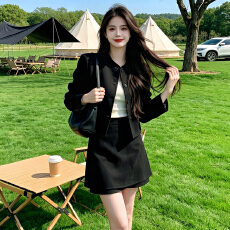批发法式黑色西装套装裙子<b class='q'>女</b>早秋季2026新款小个子香风穿搭一整套短裙