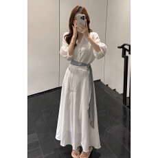 批发白色老钱风套装女秋季新款法式气质polo领衬衫<b class='q'>半身</b>裙<b class='q'>长裙</b>两件套女