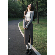 批发2026新款韩系高级感穿搭一整套裙子女夏季灰色系开衫长裙三件套装
