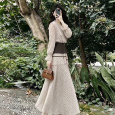 批发早秋季长袖<b class='q'>波点</b><b class='q'>连衣裙</b>子女2026新款法式高智感巨好看穿搭套装长裙