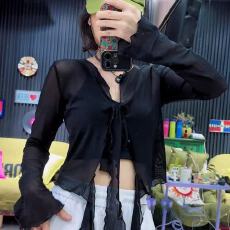 批发<b class='q'>广场</b><b class='q'>舞</b>跳舞服装夏季新款红色开衫薄款微透长袖短款防晒衣演出服