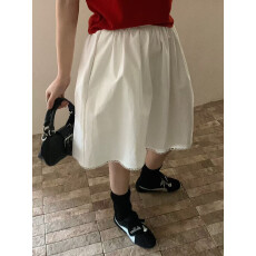 批发春夏韩版miu系<b class='q'>百搭</b>松紧花边拼接简约半身裙女显瘦a字裙