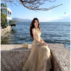 批发温柔风无袖收腰镂空蕾丝亲肤上衣垂感网纱半身裙套装夏