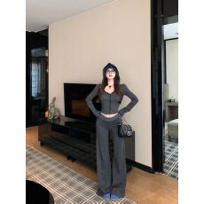 批发钰桐轻奢 慵懒周末outfit 条纹修身正肩显瘦连帽卫衣套装女秋季