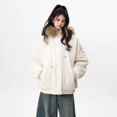 批发钰桐轻奢 趣味<b class='q'>小熊</b>毛领棉服女2026款秋冬季加厚保暖棉衣外套