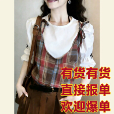 批发春季减龄显瘦温柔风通勤小衫洋气<b class='q'>时尚</b>高级感假两件格纹吊带<b class='q'>衬衫</b>女