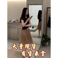 批发圆领正肩短袖t恤女春夏<b class='q'>新款</b>韩系复古网纱拼接波点<b class='q'>半身裙</b>两件套装