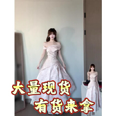 批发法式连衣<b class='q'>裙</b>女重工提花一字肩订婚<b class='q'>礼服</b>成人礼party轻礼<b class='q'>裙</b>生日<b class='q'>裙</b>子