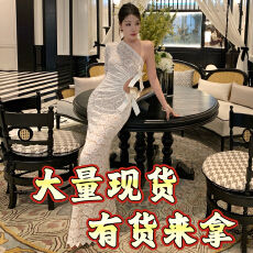 批发法式设计感斜肩蝴蝶结镂空性感白色蕾丝连衣<b class='q'>裙</b>女秋冬修身<b class='q'>礼服</b>长<b class='q'>裙</b>