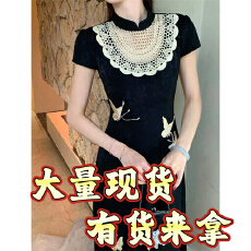 批发新中式复古<b class='q'>改良</b>镂空<b class='q'>旗袍</b>新款设计感小众缎面蝴蝶修身连衣裙子