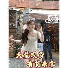 批发CallmeEar//【原创<b class='q'>棉布</b>绣花】纯欲吊带背心/泡泡袖上衣女春