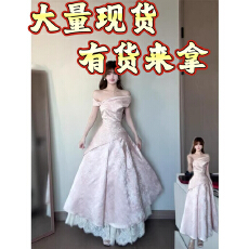 批发法式连衣<b class='q'>裙</b>女重工提花一字肩订婚<b class='q'>礼服</b>成人礼party轻礼<b class='q'>裙</b>生日<b class='q'>裙</b>子