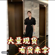 批发KIKI黑曜女神设计师时尚复古<b class='q'>宫廷</b>风立体花苞袖<b class='q'>连衣裙</b>