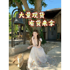 批发清迈后花园/氛围美神碎花短袖大伞摆度假<b class='q'>长裙</b>