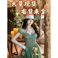 批发维斯小姐绿野仙踪A字方领网纱裙 带胸垫鱼骨束腰显瘦波点连衣裙