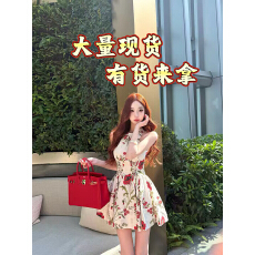 批发月亮VeraM*Q中古杜桑1W+春夏新款碎花连衣裙无袖印花裙